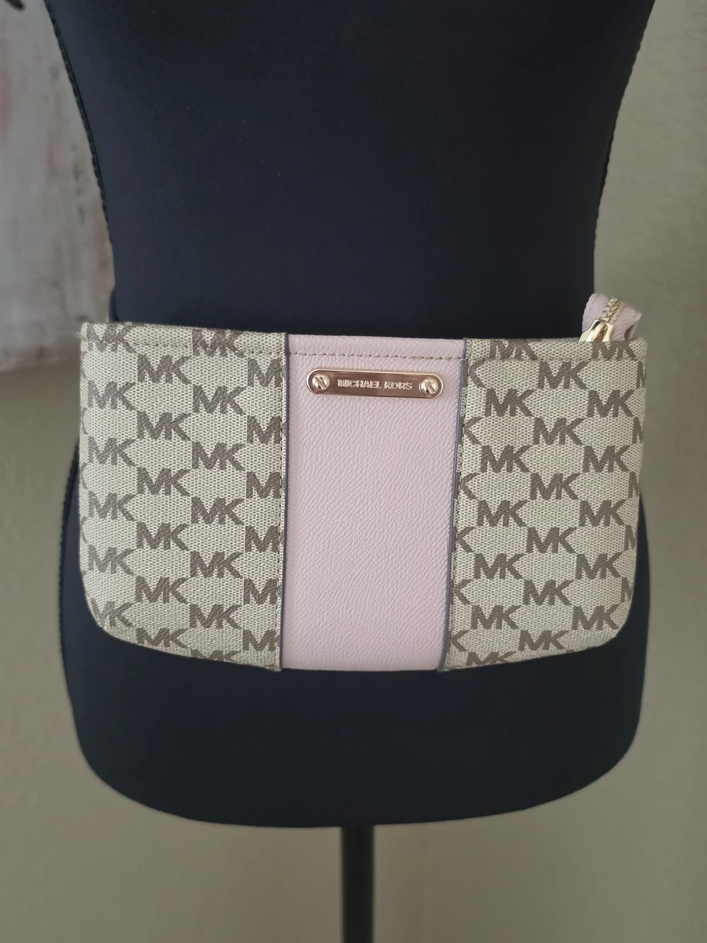 Michael Kors Beige and Pink Patterned Crossbody Bag Or Fanny Pack.